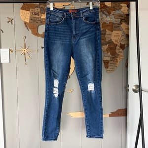 High waisted Dark wash knee distressed skinny jeans